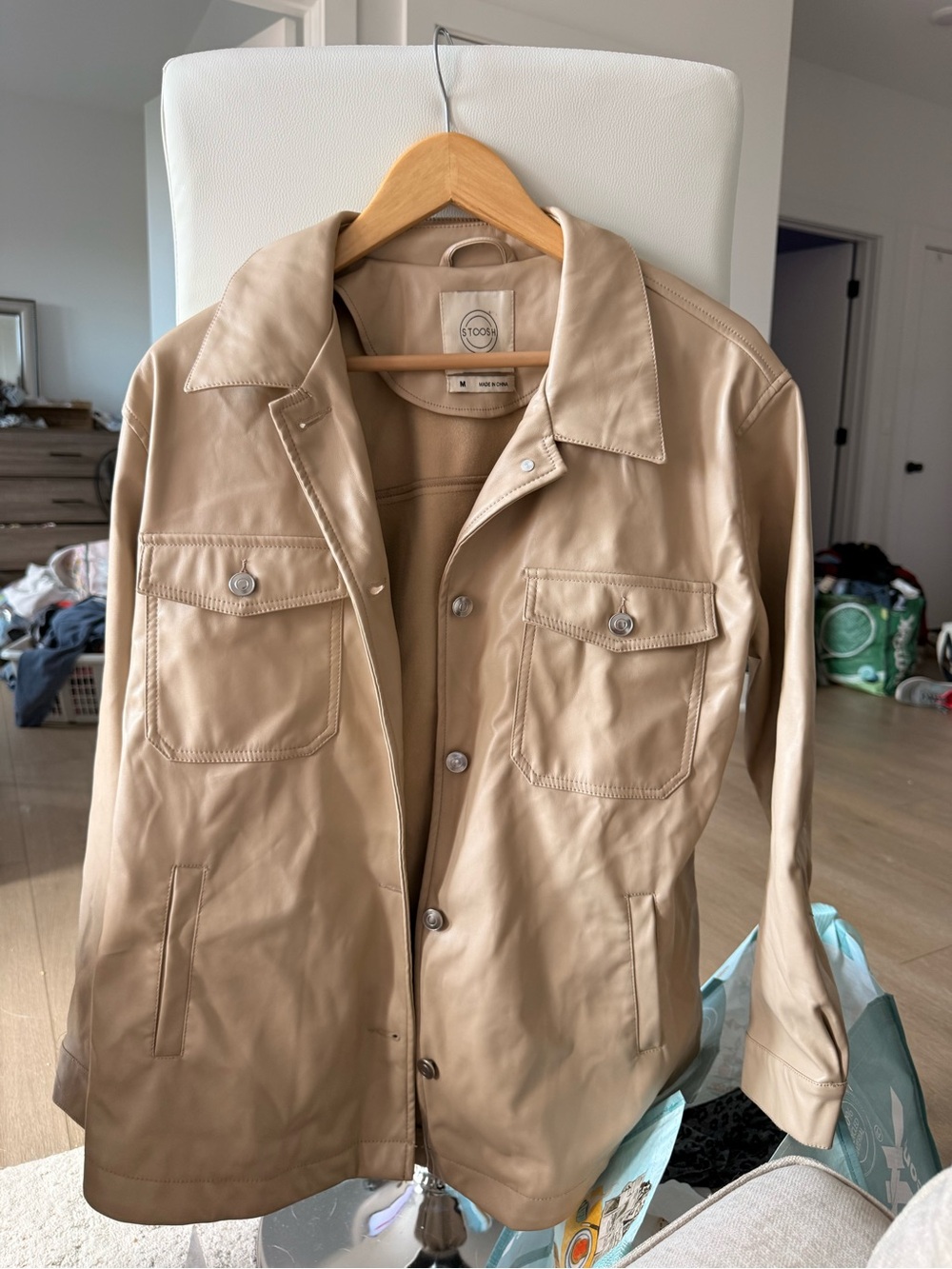 Stoosh Tan Shirt Jacket with Button-Front
